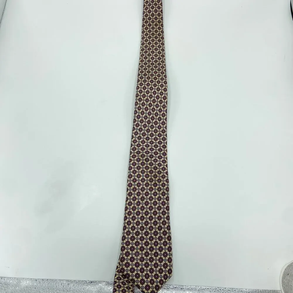 Oscar De La Renta Silk‎ Necktie Geometric Foulard Burgundy Beige